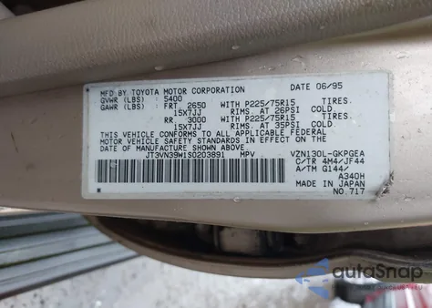 1995 Toyota 4Runner Vn39 Sr5 from USA, damaged, VIN JT3VN39W1S0203891